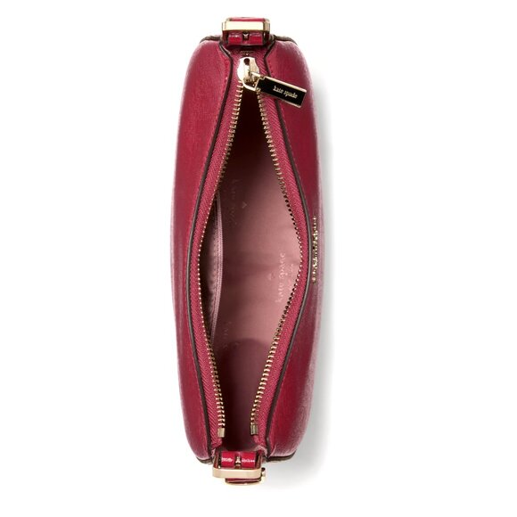 New Kate Spade Nova Textured Patent Leather Small Crescent Shoulder Bag Red Jam - Picture 2 of 4